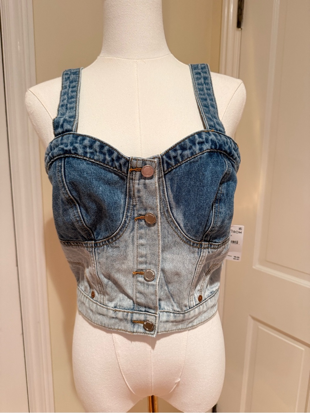 Blank NYC Two-Tone Washed Denim Bustier Crop Top
